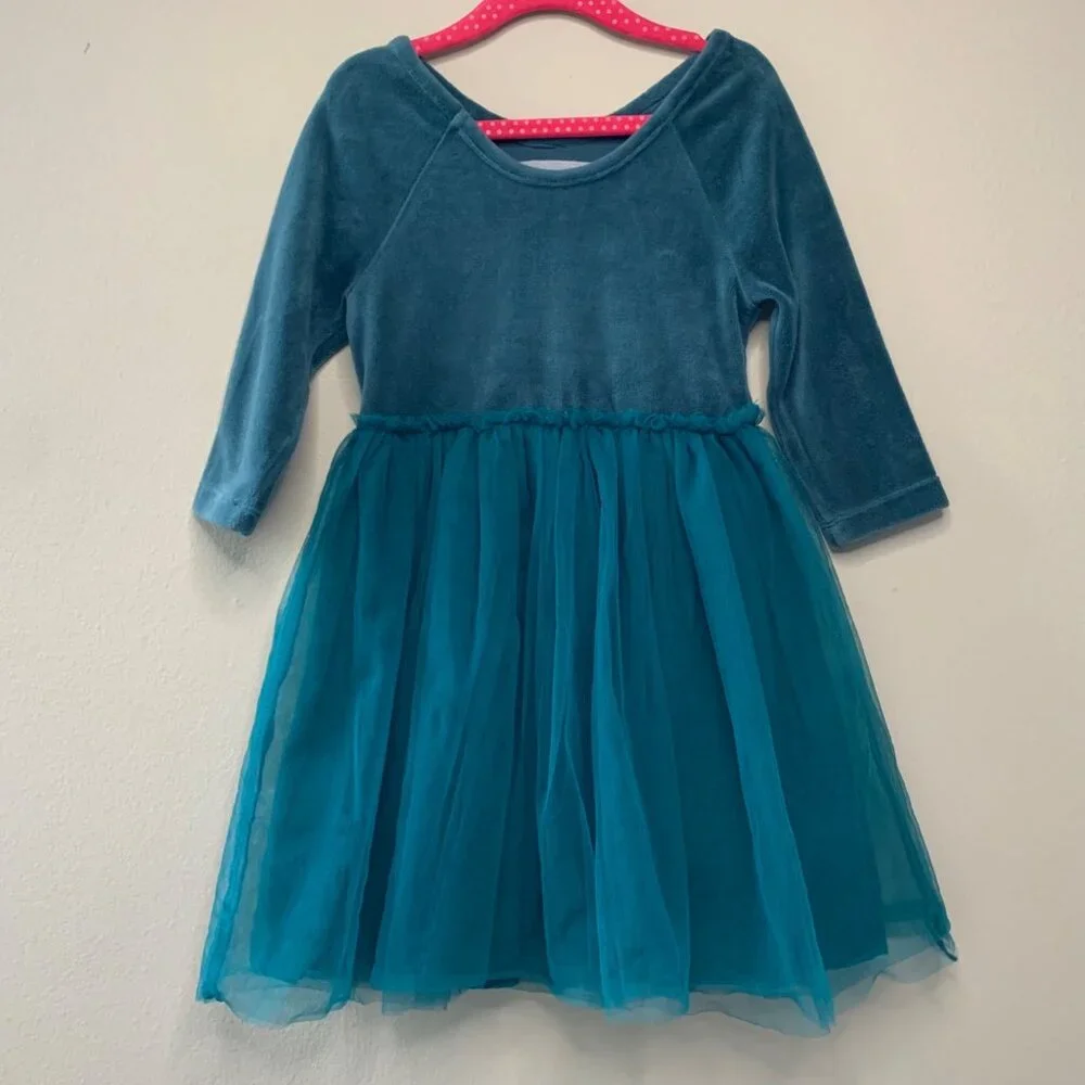 MINI BODEN Reindeer Dress Girls 5-6 5T 116cm Green Velour Tulle Christmas Girl - Picture 2 of 6